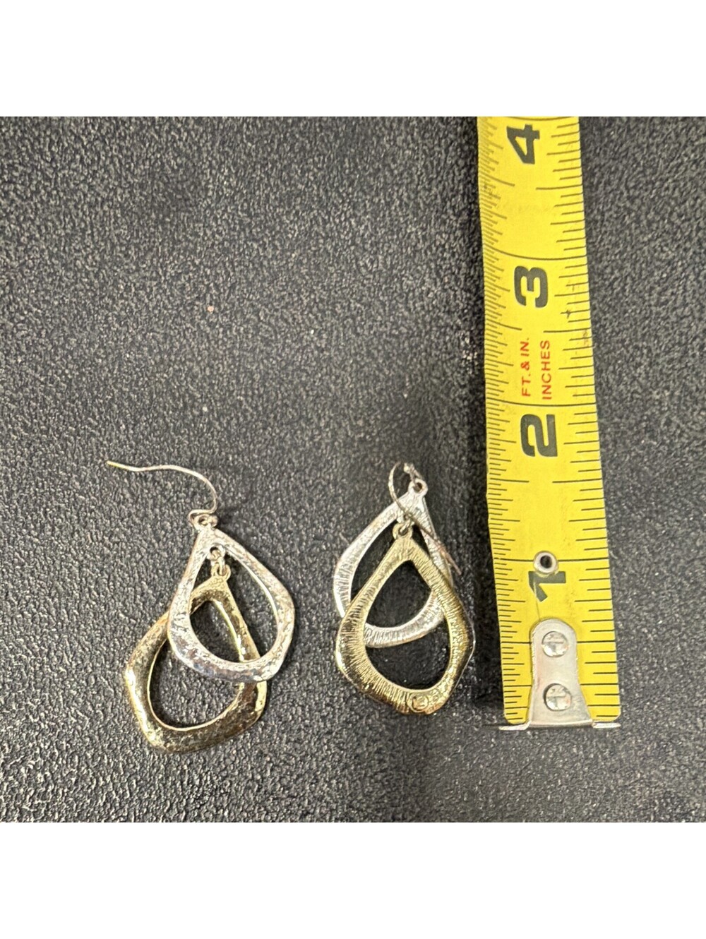 Two Tone Layered Teardrop Dangle Earrings Gold & Silver Tone Modern Statement
